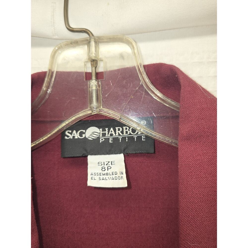 Vintage Sag Harbor Petite Burgundy Single Button Blazer Size 10 Shoulder Pads - Picture 3 of 6